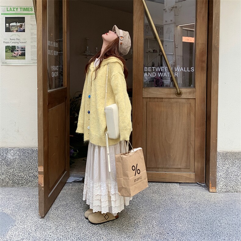 慵懒风灰色连帽毛衣开衫外套女秋季2025新款高级感宽松针织上衣潮,针织衫/毛衣,2C010