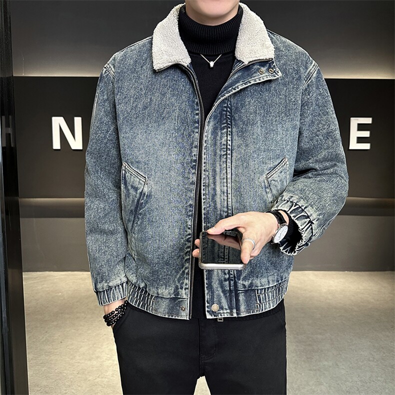 M-3XL 9566-P175 羊羔毛加绒加厚渐变色牛仔外套男图片