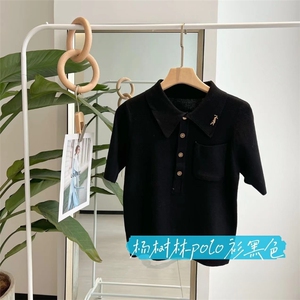 时尚百搭短袖POLO衫女宽松显瘦纯色针织开衫外套图片