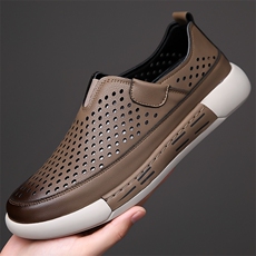 X4146-P155男鞋2024新款夏季镂空休闲皮鞋透气洞洞鞋，男鞋凉鞋，星座1407-3
