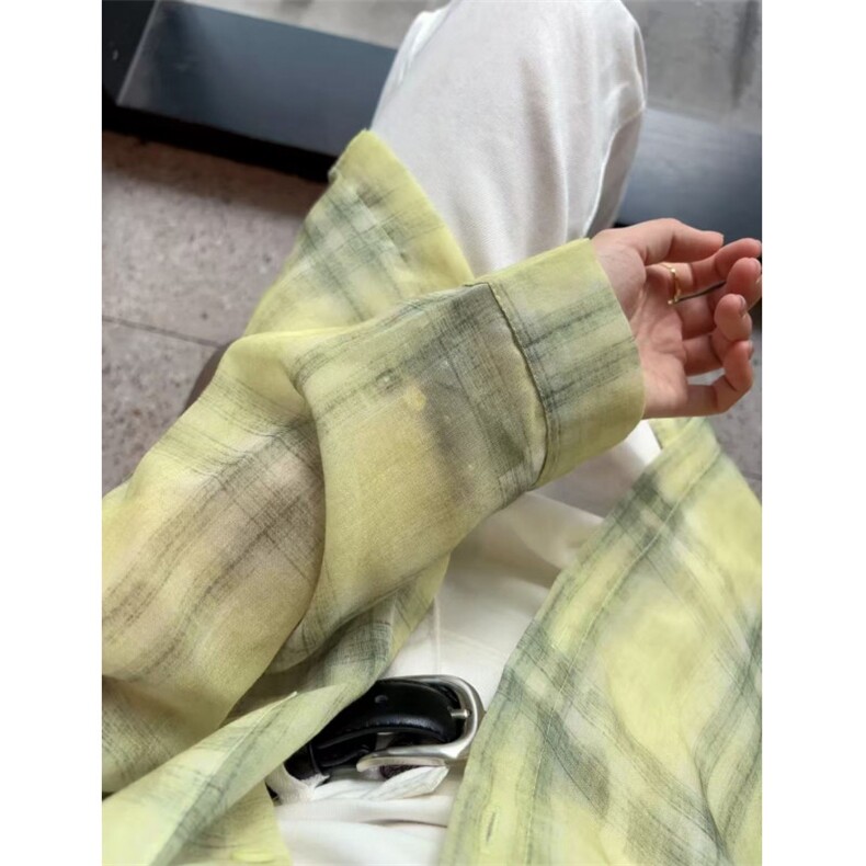 TC433-P40新款韩系ins撞色格子宽松休闲长袖衬衫百搭防晒衣,男装防晒衣,星座617A-2