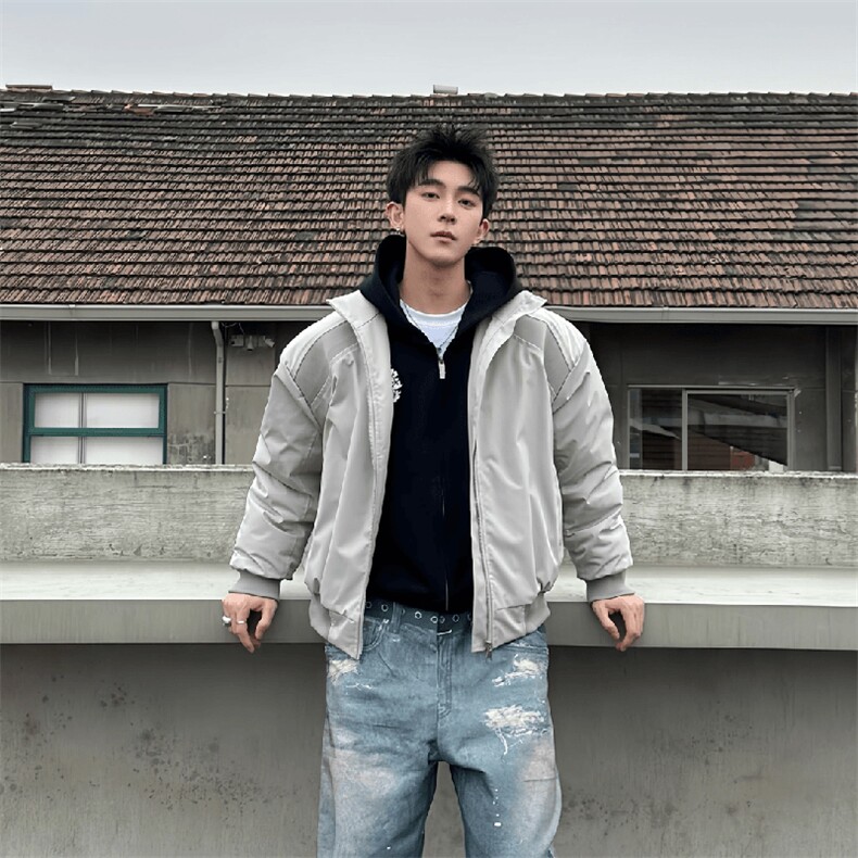 高品质春装新款老钱风美式高街解构立领棒球服飞行夹克潮休闲外套,男装夹克,电商A486-1