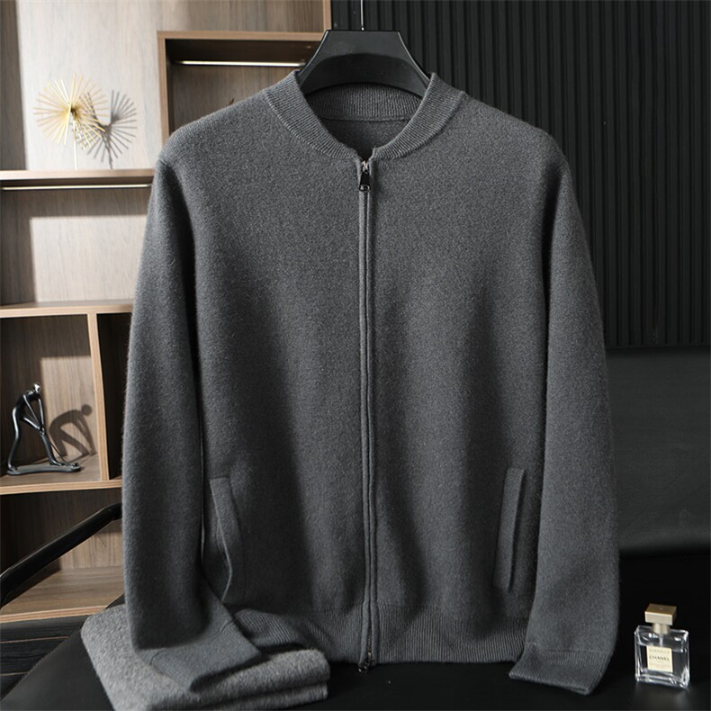 时尚男士秋冬新款简约休闲羊绒棒球服高品质保暖舒适,男装羊绒开衫,台绒羊绒