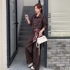 咖色工装外套阔腿裤两件套女秋季韩里韩气巨好看高级感chic一整套，女装套装/套裙，2C305