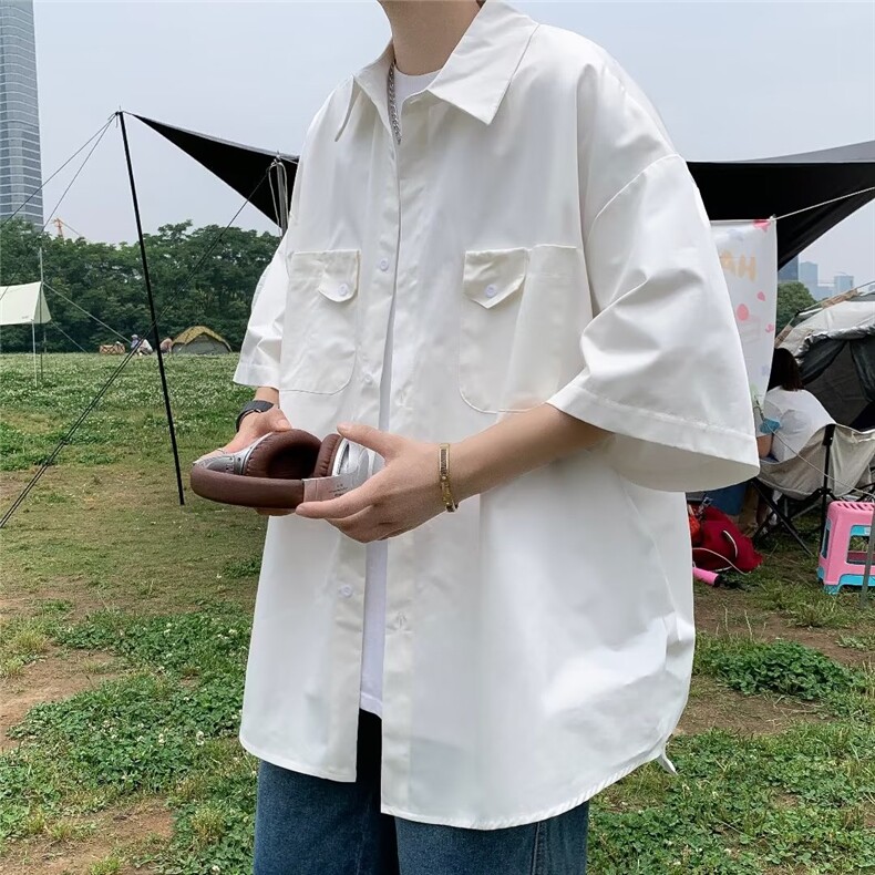 工装衬衫男短袖夏季新款潮流美式宽松休闲半袖衬衣外套CS314P33,男装衬衫,星座410-2