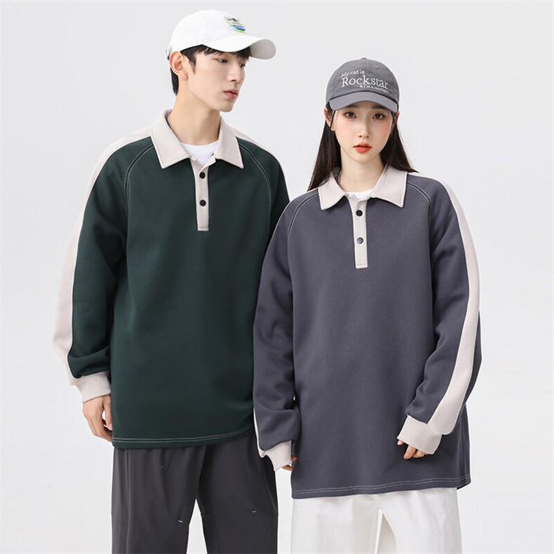 潮流宽松撞色polo领卫衣百搭休闲上衣WY2355,男装卫衣,电商A161