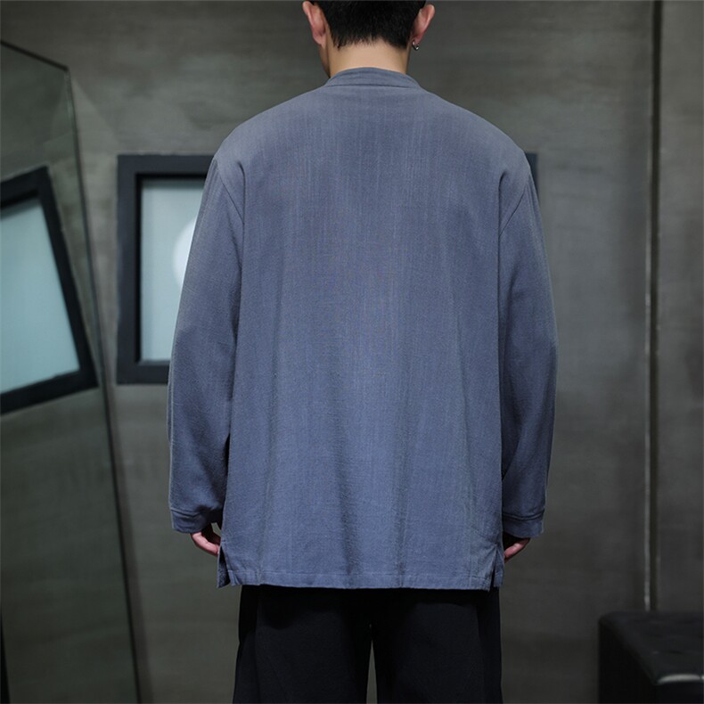 秋季新款风式大码男女同款纯色亚麻立领长袖衬衫T626-P75控98,男装衬衫,电商A021