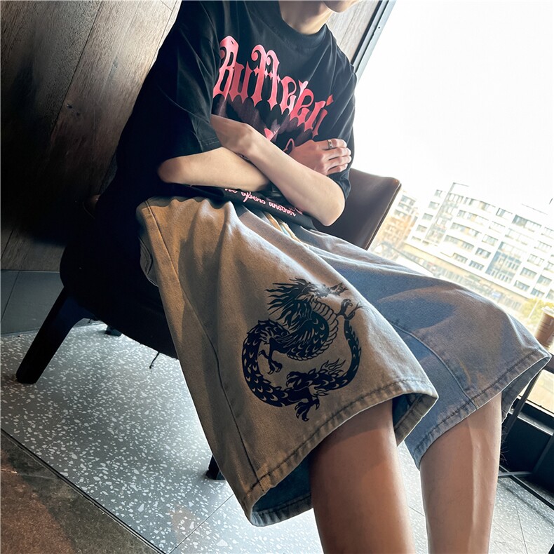 D2041-p48-控68  现货风宽松cleanfit牛仔裤七分裤黑暗图片
