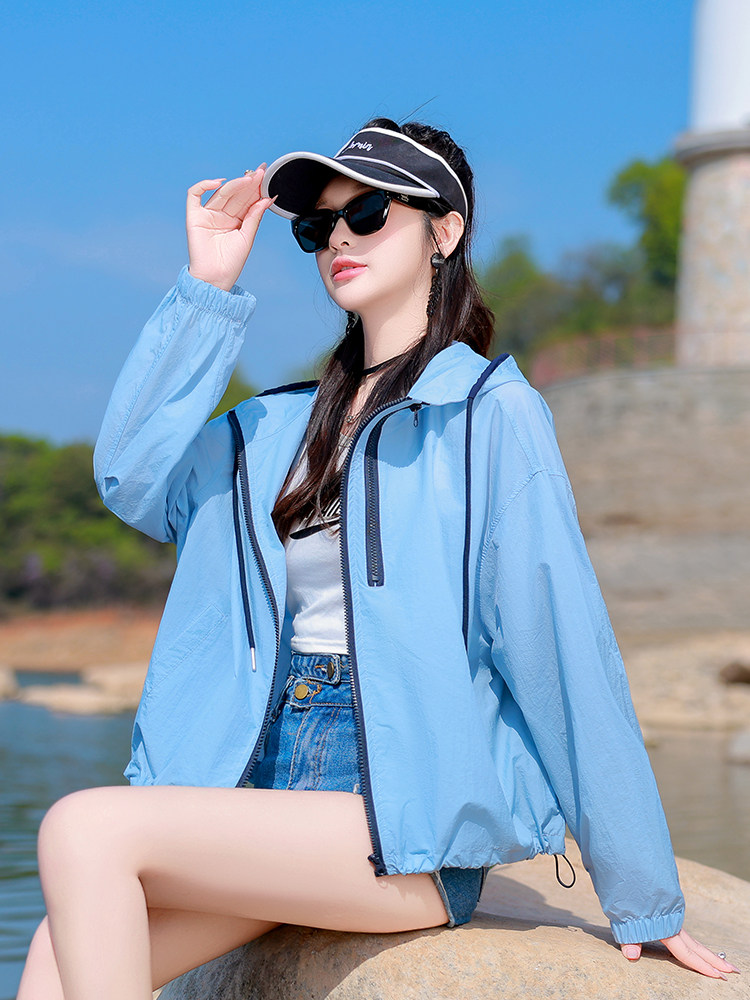 连帽防晒衣女夏2025新款时尚百搭宽松休闲轻薄透气防晒服开衫外套,女装防晒衣,可可小西