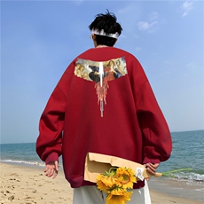 ！直播品质重磅宽松大码港风翅膀印花圆领卫衣WY99-特p28，男装卫衣，星座508（原C305）