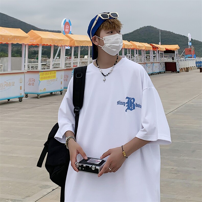 冰氧仿棉短袖港风夏季休闲百搭刺绣纯色男上衣TC3149-P22控48图片