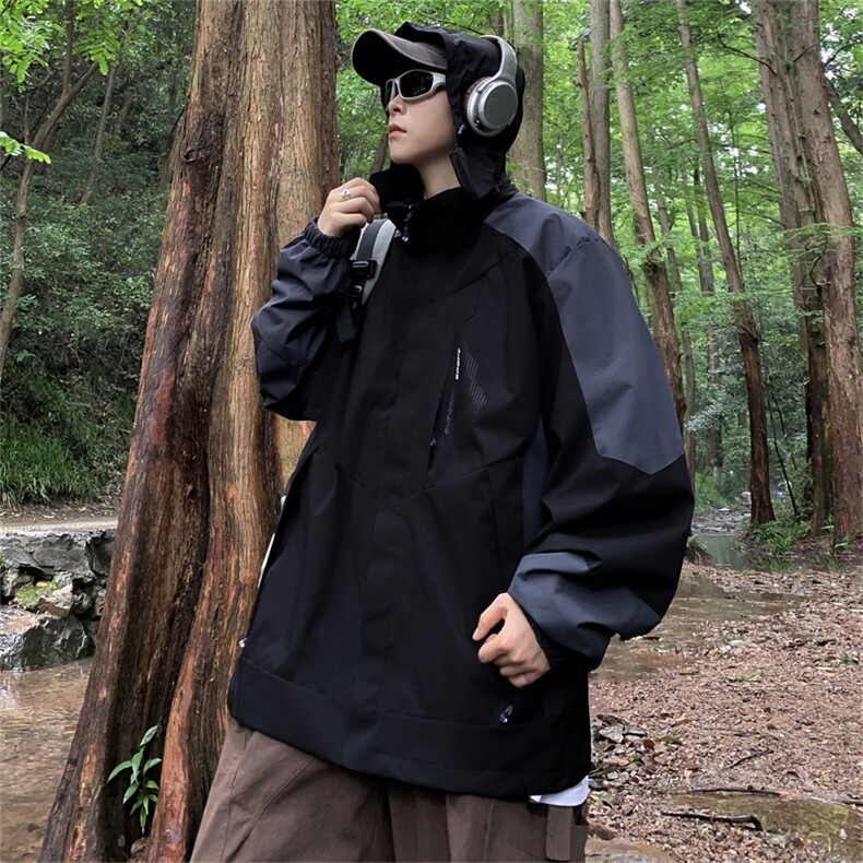 春秋季潮牌连帽外套男士拼接宽松百搭ins夹克休闲冲锋衣CF76-P68,男装夹克,星座1008