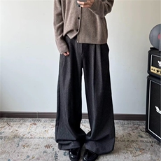 秋冬阔腿裤男高腰灰色西装裤垂感宽松拖地长裤休闲直筒裤子XB059，男装西服套装，星座208-5