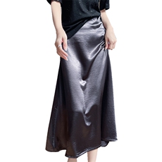 女士夏季显瘦时尚百搭气质缎面-醋酸A字半身裙，女装半身裙，暖习羊绒