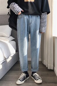 简约九分牛仔裤男宽松直筒裤男韩版百搭休闲裤DS687T图片