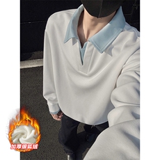 抗寒银狐绒假两件翻领男380g重磅亨利领卫衣W5029J加绒特P40控78，男装卫衣，电商A001-1