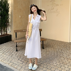 清冷感白色连衣裙女夏2025新款收腰流行巨好看衬衫裙高级感气质，女装连衣裙，2C012