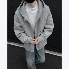 设计感冬季连帽呢料外套男士潮流美式加厚呢大衣宽松棉衣P135，男装棉衣，电商C306-1
