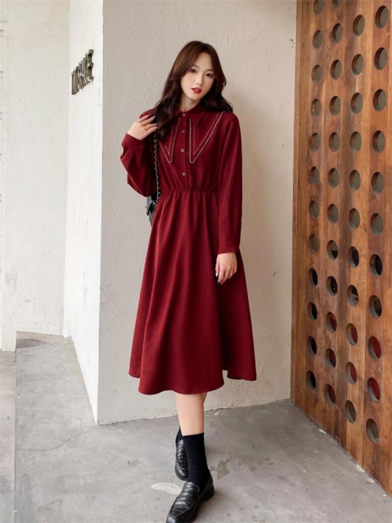 【秋季新款】刺绣连衣裙衬衫裙，女装连衣裙，笑思源
