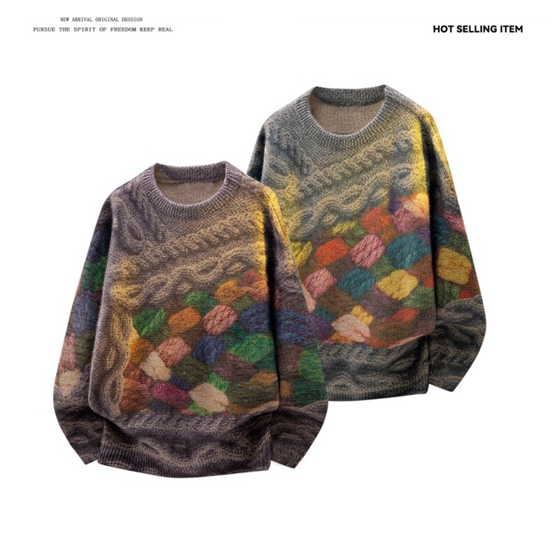 M6130/P75秋冬港风工艺立体印花针织衫外套毛衣男款式大码线衣男，男装针织衫/毛衣，电商A141