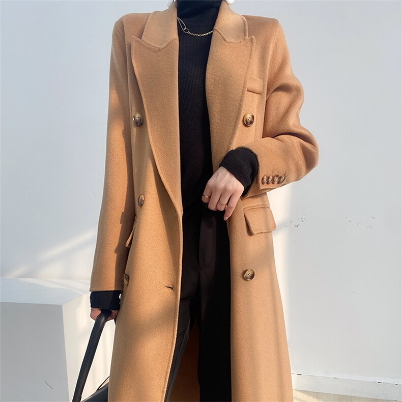 老板娘自留款！韩版羊绒大衣女中长款修身赫本风双面纯羊毛呢外套,女装双面呢大衣,蒙绒特