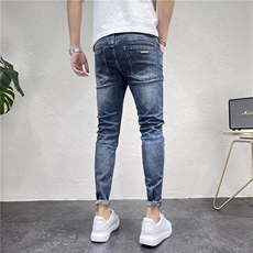 2024春秋季皮标刺绣破洞男士牛仔裤修身潮流小脚裤D311W6337P95，男装牛仔裤，电商D311