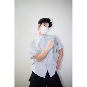 明星私服学院风条纹衬衫搭配可拆卸领带 英伦风条纹打底衬衫 P38图片