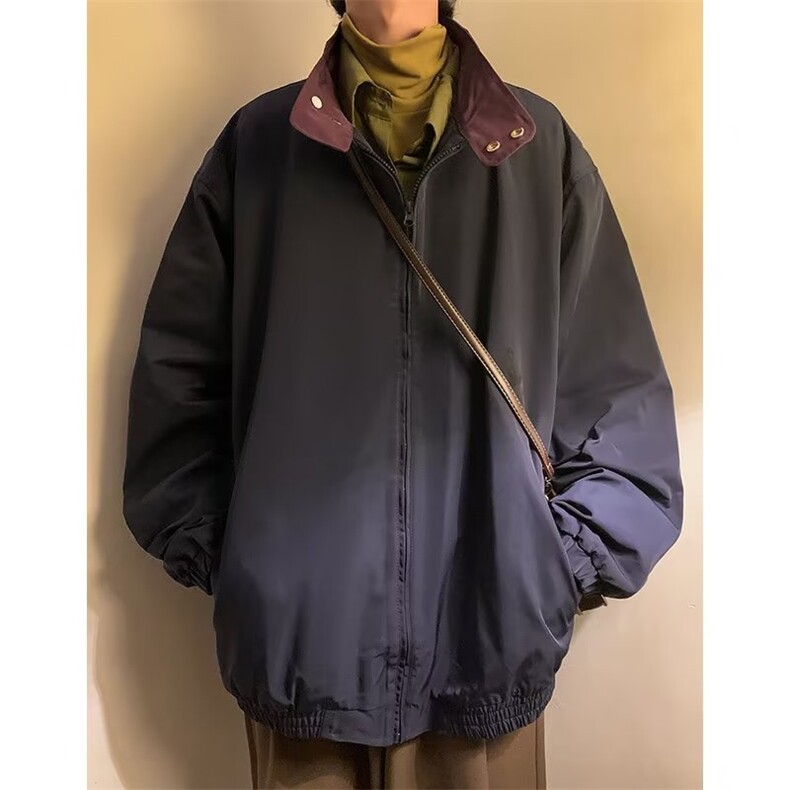 日系复古字母印花撞色翻领夹克男女秋季宽松百搭情侣外套J621P55,男装夹克,星座1116-2