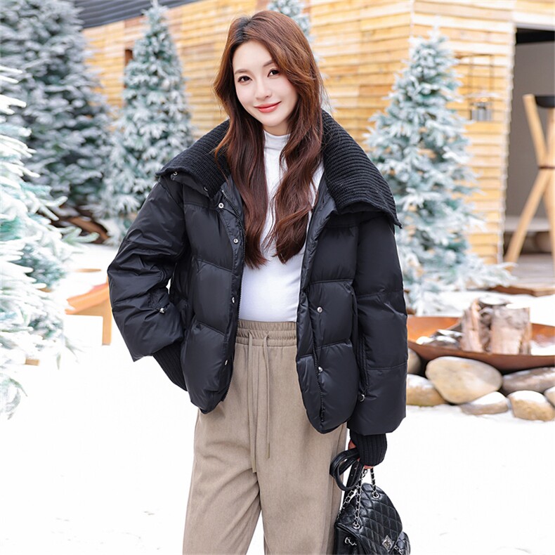 短款90白鸭绒外套毛线翻领羽绒服女装韩版时尚保暖,女装羽绒服,鑫火火