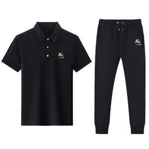 轻奢高端冰丝套装男春夏季成熟潮流休闲男士中老年短袖运动服上衣，男装休闲套装，电商B212（原钱塘6029）