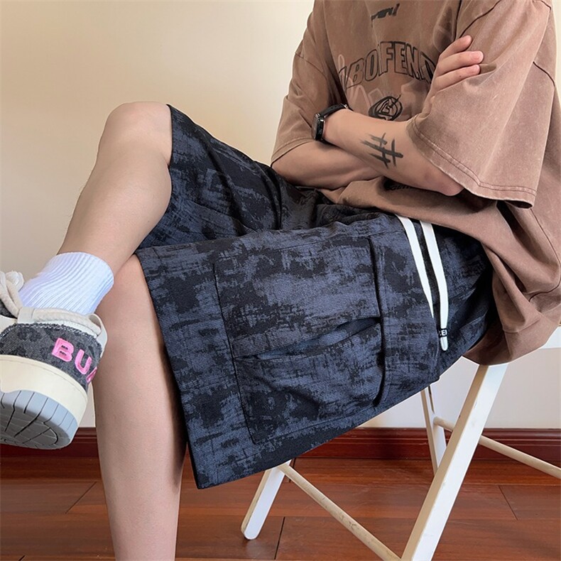 短裤男生夏季薄款宽松休闲扎染设计感直筒工装五分裤子D15,男装牛仔裤,星座1116A-1（原606A）