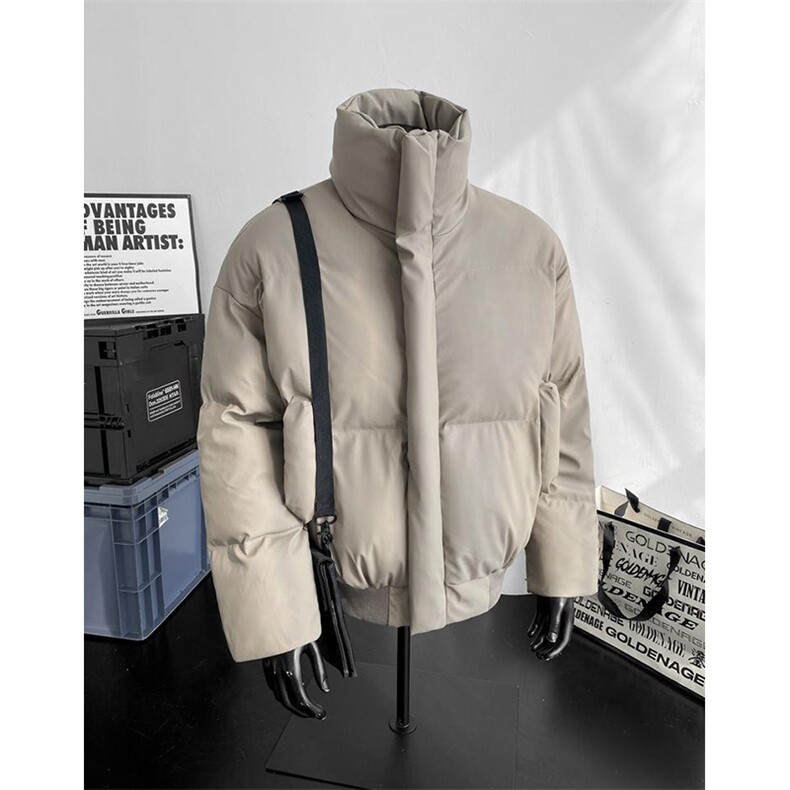 现货5W件冬季三防重磅硬挺boxy短款羽绒立领PU皮棉衣外套加厚棉服,男装棉衣,电商A486-1