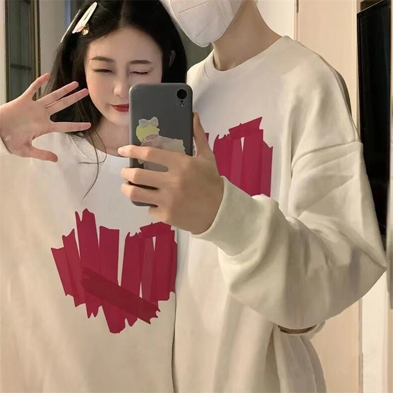 春秋季roora情侣装卫衣男女学生爱心宽松圆领上衣W8008-P33官图,男装T恤,电商B245