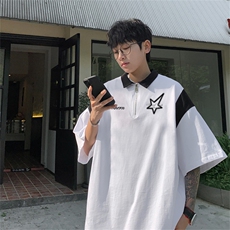品质纯棉夏季美式复古POLO衫男潮流宽松短袖XP3190-P45控68抖音78，男装Polo衫，电商B370
