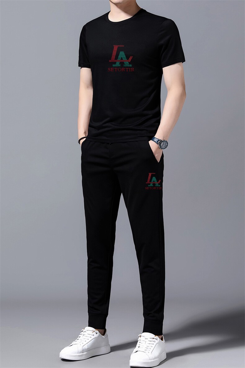 GDN609男士2023年夏季新款T恤短袖长裤商务休闲男运动套装P123,男装休闲套装,电商B360