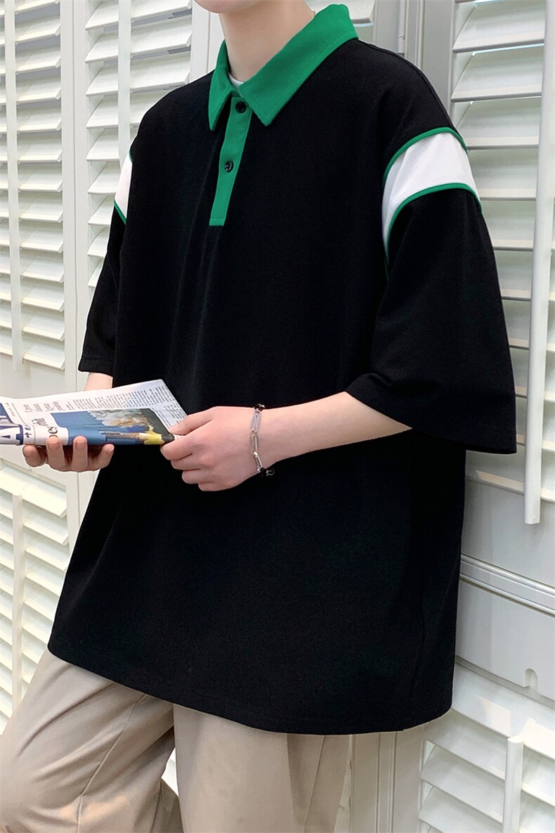 夏装学生运动休闲翻领Polo衫撞色拼接短袖T恤男女629-P35控价58,男装Polo衫,电商A441-1