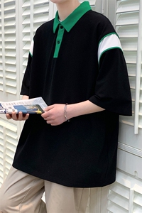夏装学生运动休闲翻领Polo衫撞色拼接短袖T恤男女 629-P35控价58图片