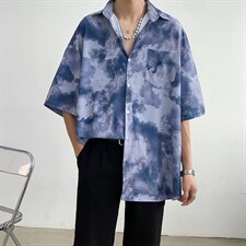 冰丝短袖衬衫男帅气韩版潮流宽松五分袖衬衣513-3-C30/C32-P40，男装衬衫，星座512-1（原513-3）