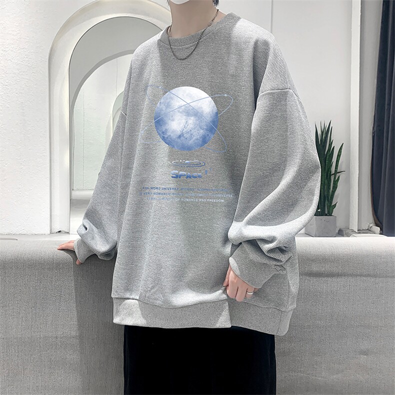 华夫格卫衣圆领卫衣男大码长袖t恤男外套HW76241-P30加绒款-P40,男装卫衣,电商A040