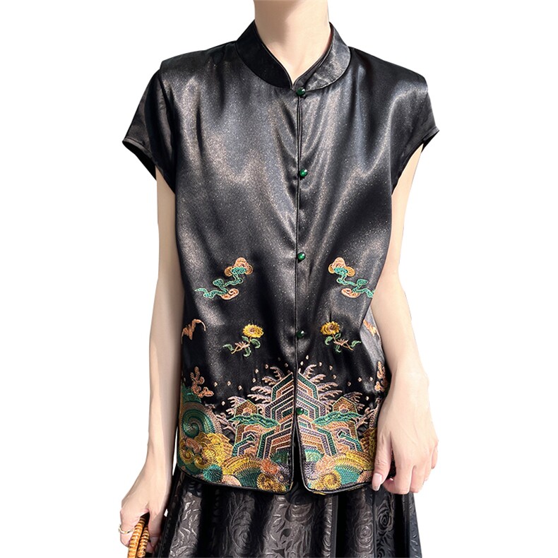 无袖背心坎肩马甲复古风汉服时尚气质百搭大码上衣,女装马甲,绒宛羊绒