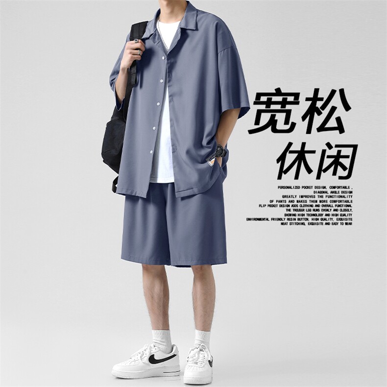 冰丝衬衫男夏季薄款短袖宽松潮ins痞帅搭配TZ002-特批-58图片
