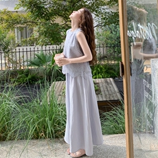 高级感蕾丝拼接背心套装女2025夏季新款显瘦无袖上衣半身裙两件套，女装套装/套裙，2C211