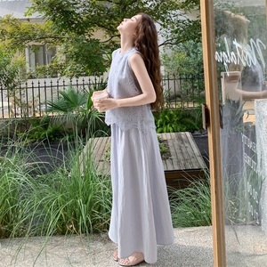 高级感蕾丝拼接背心套装女2025夏季新款显瘦无袖上衣半身裙两件套图片