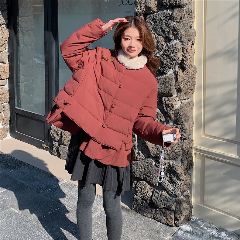 韩版短款羽绒服女2025冬季新款今年流行毛领收腰保暖外套酒红色,女装羽绒服,艾米莉亚