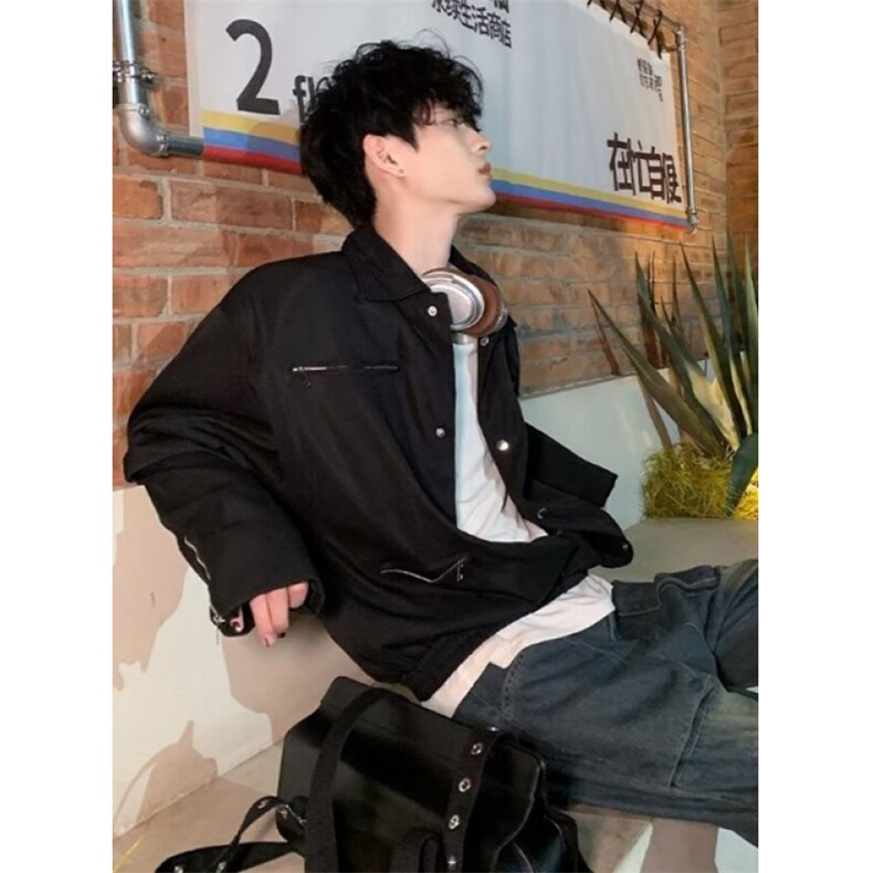 外套男潮高级感秋冬季痞帅穿搭美式复古黑色垫肩棉服J3369,男装棉衣,星座1116A（原606A-3）