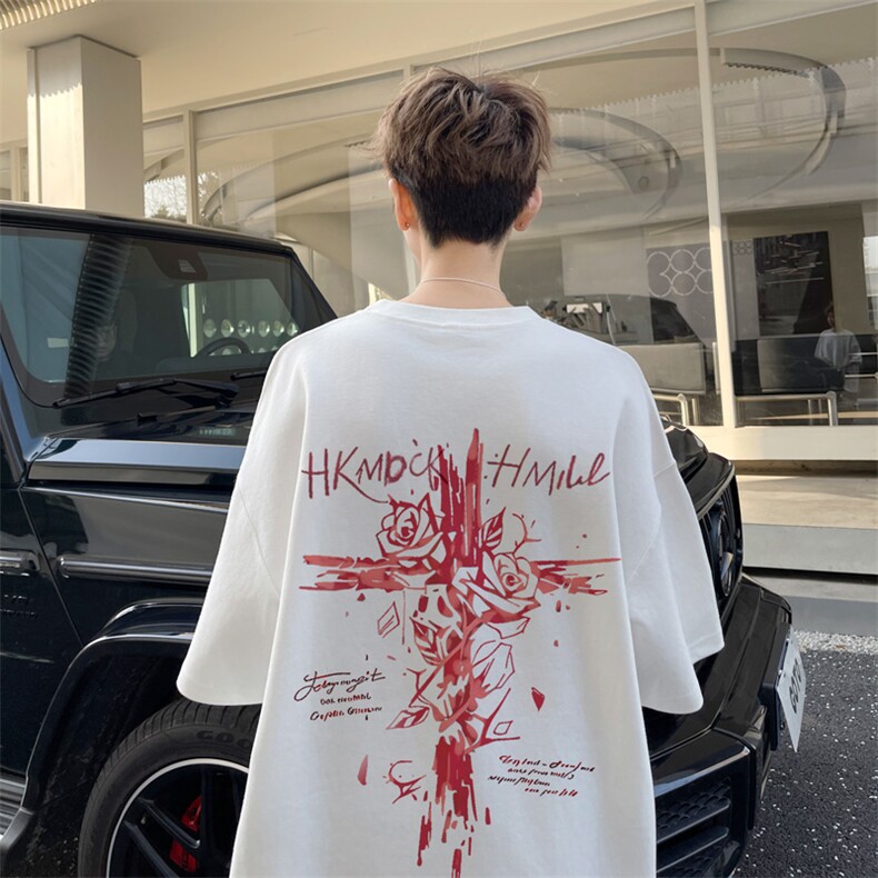 图案已注册夏季新款欧美嘻哈短袖T恤男潮宽松半袖体恤衫D175/P25，男装T恤，电商B209