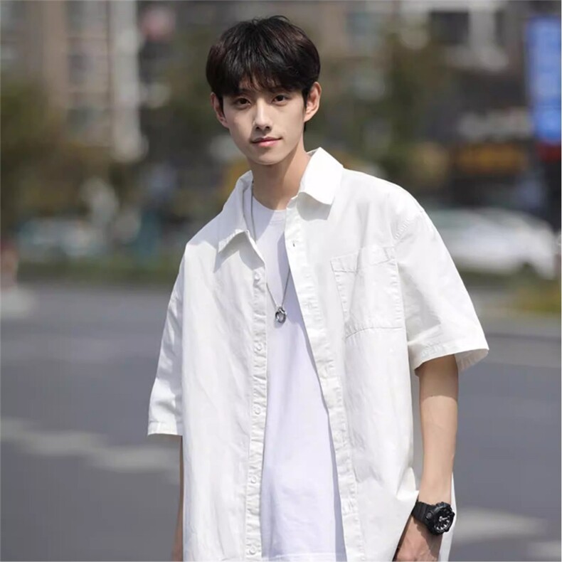 白色短袖衬衫男夏季日系cityboy休闲衬衣潮流宽松青少年百搭外套,男装T恤,星座1210-1