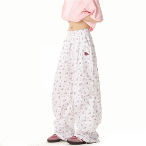 A165-K8919-P5579小碎花印花休闲裤宽松阔腿裤直筒刺绣慵懒库图片