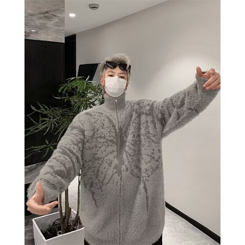 美式水貂绒黑色高领毛衣外套男秋冬季美拉德慵懒软糯针织开衫X052,男装针织衫/毛衣,星座506