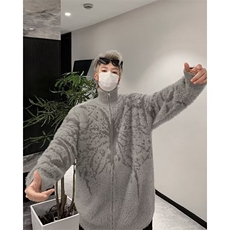 美式水貂绒黑色高领毛衣外套男秋冬季美拉德慵懒软糯针织开衫X052，男装针织衫/毛衣，星座506